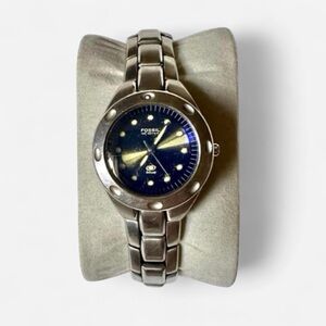 Vintage Fossil Silver and Blue Watch